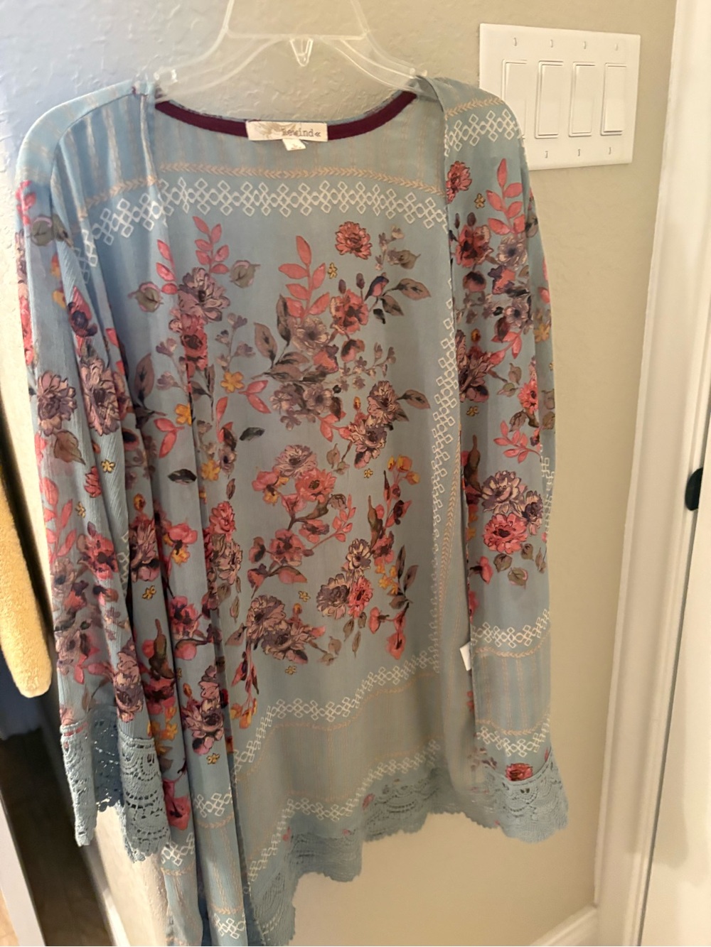 Rewind Dusty Blue Floral Lace-Trim Tunic